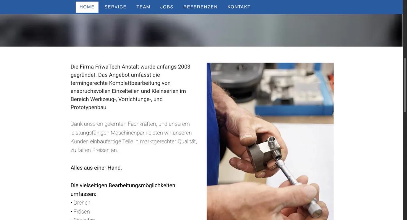 Website for a precision machining firm